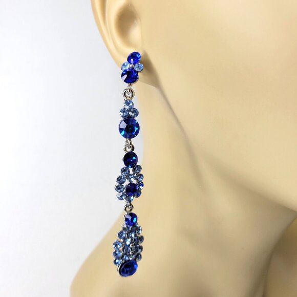 Blue Crystal Chandelier Earrings - Picture 1 of 7